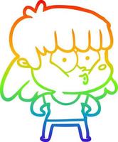 arco iris gradiente línea dibujo dibujos animados silbando niña vector