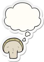 cartoon mushroom slice and thought bubble as a printed sticker vector