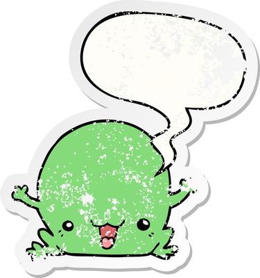 cartoon frog and speech bubble distressed sticker