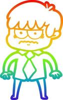 rainbow gradient line drawing annoyed cartoon boy vector