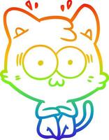 dibujo de línea de gradiente de arco iris gato sorprendido de dibujos animados vector
