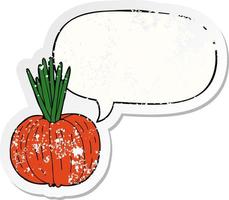 cartoon vegetable and speech bubble distressed sticker vector