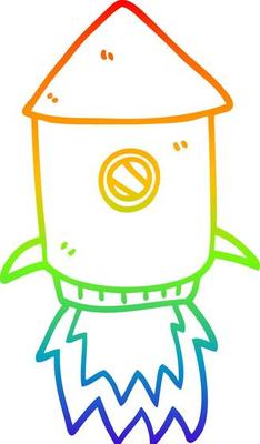 rainbow gradient line drawing cartoon space rocket