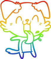 rainbow gradient line drawing cartoon panting dog vector