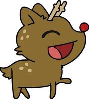 cartoon of cute red nosed reindeer vector