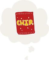 cartoon packet of chips and thought bubble in retro style vector