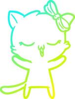 cold gradient line drawing cartoon cat with bow on head vector