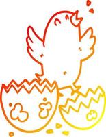 warm gradient line drawing cartoon bird hatching from egg vector