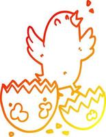 warm gradient line drawing cartoon bird hatching from egg vector