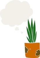 cartoon house plant and thought bubble in retro style vector