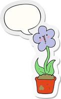 cute cartoon flower and speech bubble sticker vector