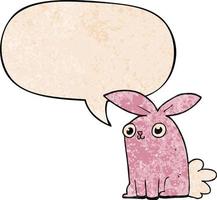 cartoon bunny rabbit and speech bubble in retro texture style vector