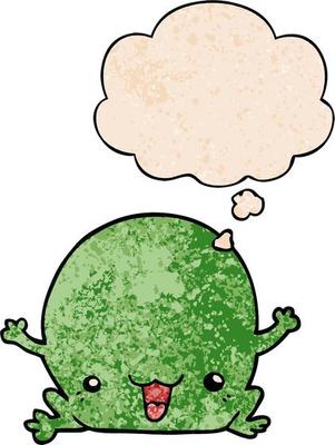 cartoon frog and thought bubble in grunge texture pattern style