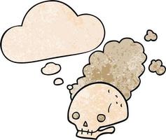 cartoon dusty old skull and thought bubble in grunge texture pattern style vector