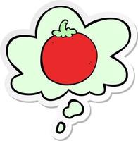 cartoon tomato and thought bubble as a printed sticker vector