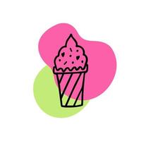 Ice cream cup line. Soft serve ice cream with pink and green spots on a white background. Cute ice cream doodles. Hand drawn vector illustration.