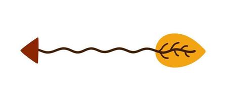 Abstract doodle arrow. Vector pointer with autumn leaves.