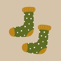 Cozy doodle socks isolated. Hand drawn warm green socks. Vector illustration