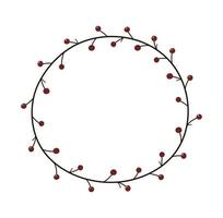 Round frame doodle isolated. Hand drawn frame branch with autumn, winter red berries. Vector illustration