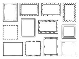 Hand drawn frame doodle. Square and rectangular Borders in sketch style. Vector illustration isolated on white background.