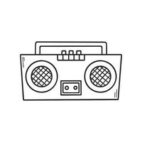 Hand drawn retro tape recorder doodle. Cassette player in sketch style. Vector illustration isolated on white background