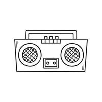 Hand drawn retro tape recorder doodle. Cassette player in sketch style. Vector illustration isolated on white background