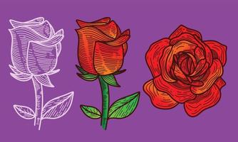hand drawn rose vector design with flat lines and bright colors