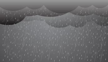 Heavy rain in dark sky, rainy season, clouds and storm, weather nature background, Flood natural disaster, vector illustration.