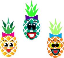 Pineapple fruit is funny and cute.For tickling the other, cartoon vector illustration isolated on white background. Couple of funny pineapple characters, mascots having fun together