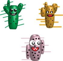 Cactus plants have cute and cute characters.For An angry cactus in a pot looks with condemnation. The cactus has large eyebrows. vector