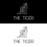 Beautiful white tiger drawing in standing position and looking back for simple cute minimalist logo design icon vector