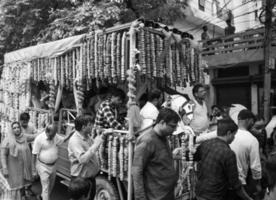 New Delhi, India July 01 2022 - A huge gathering of devotees from different parts of Delhi on the occasion of ratha yatra or rathyatra. Rath for Lord Jagannath pulled by people, Jagannath Rath Yatra photo