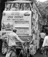 New Delhi, India July 01 2022 - A huge gathering of devotees from different parts of Delhi on the occasion of ratha yatra or rathyatra. Rath for Lord Jagannath pulled by people, Jagannath Rath Yatra photo