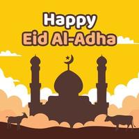 happy eid al-adha with yellow backgrounds vector