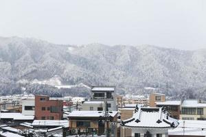 View of the city takayama in Japan in the snow photo