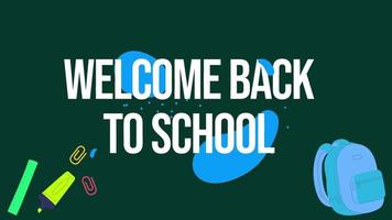 welkom terug op school met schooltas en briefpapierachtergrond voor welkom terug op school. video