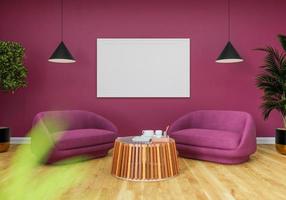 minimal interior style poster Mock up the living room wall. .copy space. 3D rendering. photo