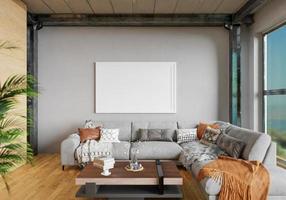 minimal interior style poster Mock up the living room wall. .copy space. 3D rendering. photo