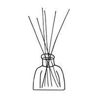 palos aromáticos en un difusor dibujado a mano en forma de garabato. , arte lineal, nórdico, escandinavo, minimalismo, monocromo. icono, etiqueta engomada de aromaterapia vector