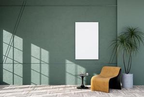 Interior modern living room wall mockup with green color background photo