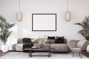 Mock up poster frame in modern interior background photo