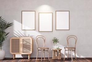 Empty room of Set of 3 photo frame with Furniture and fixture with neutral tones