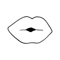 icono de labios. ilustración de boca dibujada a mano en estilo garabato. arte lineal, nórdico, escandinavo, minimalismo, pegatina monocromática vector