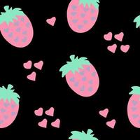strawberries and hearts seamless pattern hand drawn in cartoon flat style. . wallpaper, textile, wrapping paper, background vector
