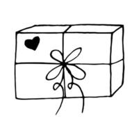 gift box with ribbon and bow isolated on white. hand drawn in doodle style vector