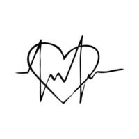 cardiograma de línea y garabato dibujado a mano con el corazón. , escandinavo, nórdico, minimalismo, monocromo. icono. salud latido del corazón pulso cardiología medicina vector