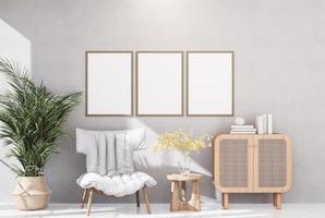 Empty room of Set of 3 photo frame with Furniture and fixture with neutral tones