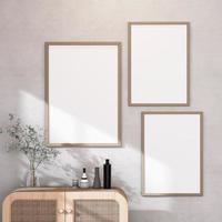 Empty room of Set of 3 photo frame with Furniture and fixture with neutral tones