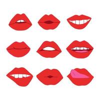 labios con icono de conjunto de lápiz labial rojo. boca ilustración dibujada a mano en estilo de dibujos animados vector