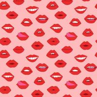 labios con patrón transparente de lápiz labial rojo. ilustración de boca dibujada a mano en estilo de dibujos animados vector